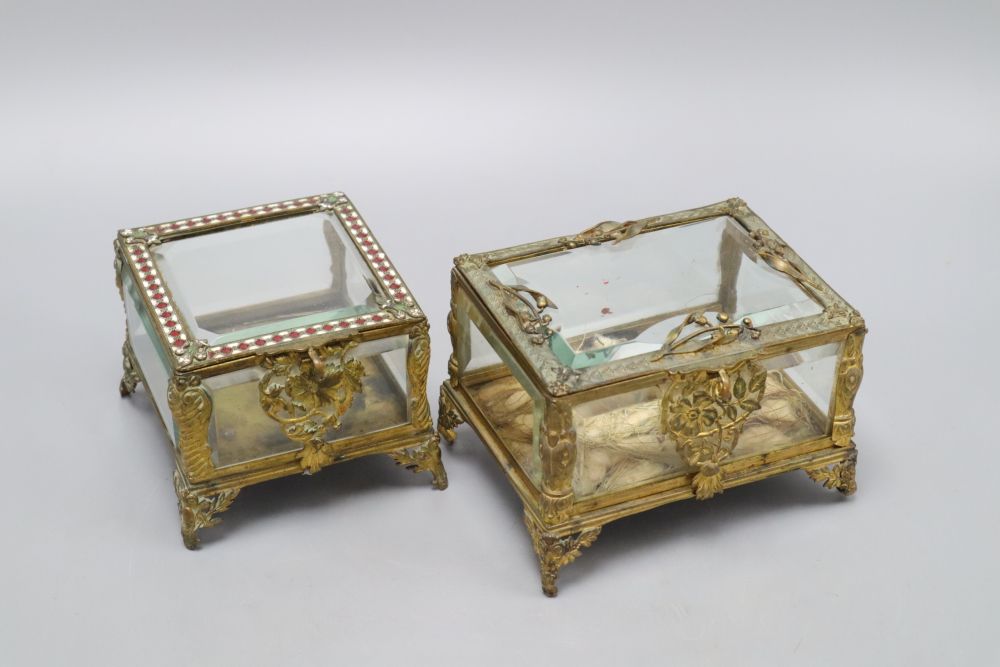 A pair of Continental gilt glazed caskets, widest 14cm height 10cm